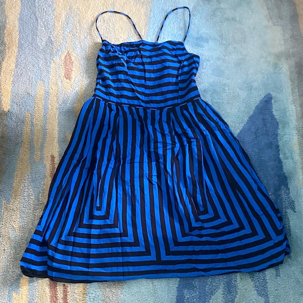 Anna Sui for Anthropologie Vibrant Blue and Black Striped Dress